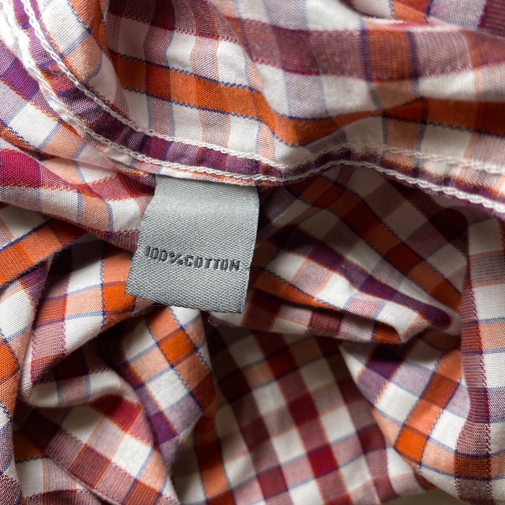 Johnston & Murphy Mens XXL Tailored Fit Gingham Button Down Shirt Orange Purple - Picture 8 of 9